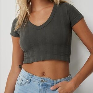 Ardene Ribbed V-Neck Crop Top